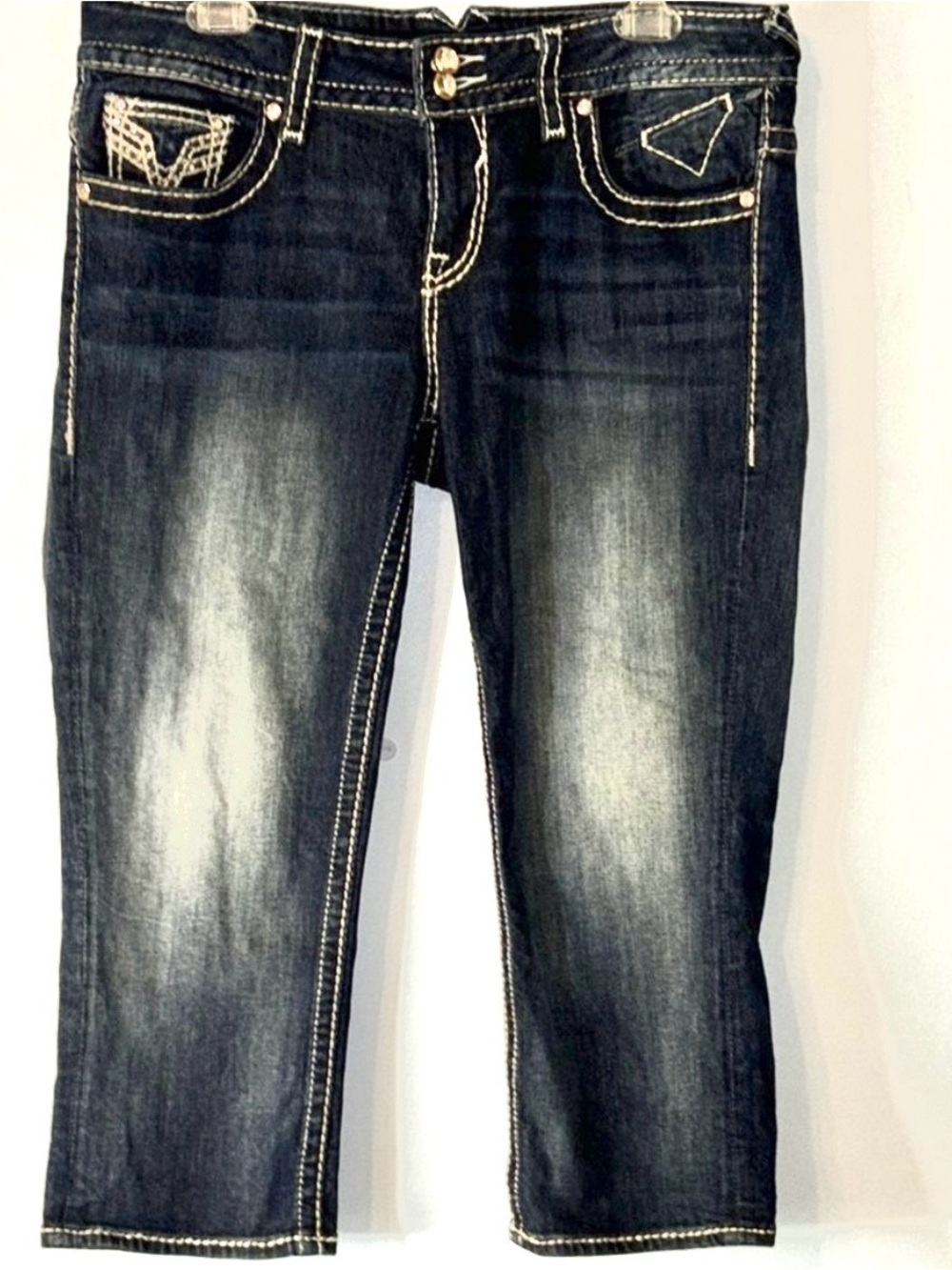 Vigoss Dark Indigo Cropped Jeans with Contrast Stitching Sz 11/12 Low-rise